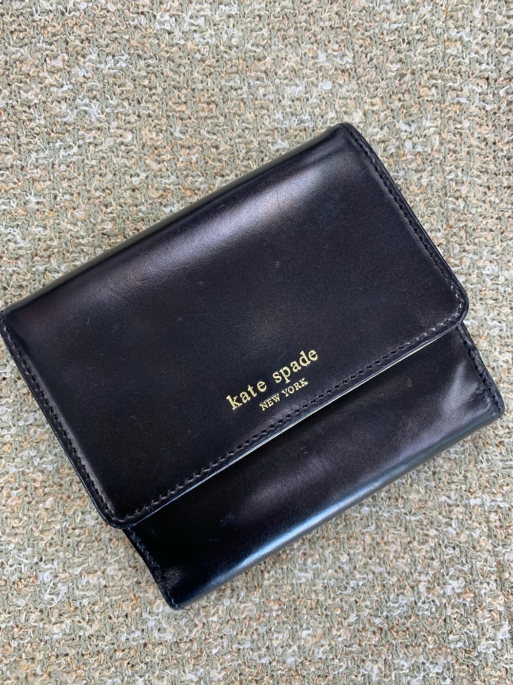 kate spade Black Leather Fold Wallet with Gold Logo